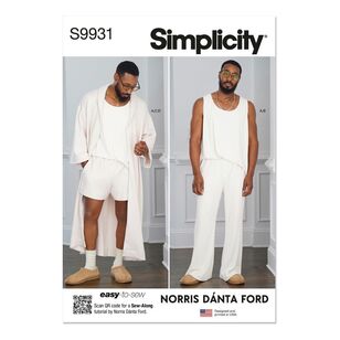 Simplicity S9931 Men's Robe, Knit Tank Top, Pants and Shorts by Norris Danta Ford Pattern White S - XXL