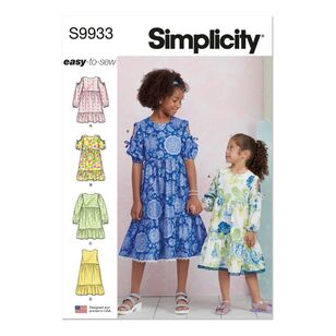 Simplicity S9933 Children's and Girls' Dress with Sleeve Variations Pattern White