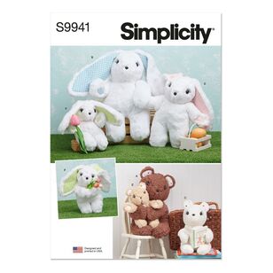 Simplicity S9941 Plush Bears and Bunnies in Three Sizes Pattern White One Size