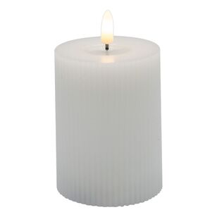 KOO Ribbed LED Flameless Wax Pillar Candle White