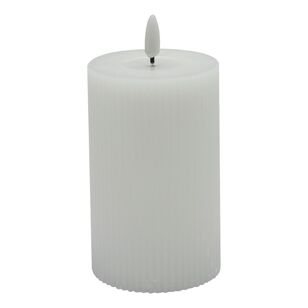 KOO Ribbed LED Flameless Wax Pillar Candle White