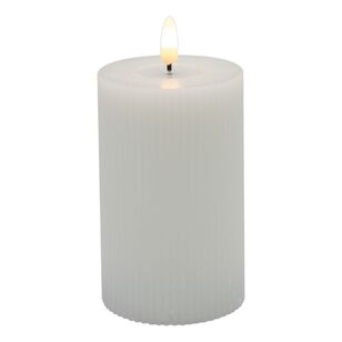 KOO Ribbed LED Flameless Wax Pillar Candle White