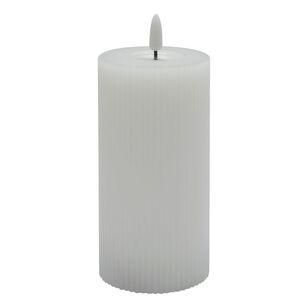 KOO Ribbed LED Flameless Wax Pillar Candle White