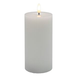 KOO Ribbed LED Flameless Wax Pillar Candle White