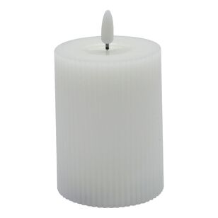 KOO Ribbed LED Flameless Wax Pillar Candle White