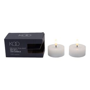 KOO Ribbed LED Flameless Wax Tealight Candle White 6.3 x 3 cm