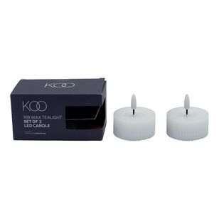 KOO Ribbed LED Flameless Wax Tealight Candle White 6.3 x 3 cm