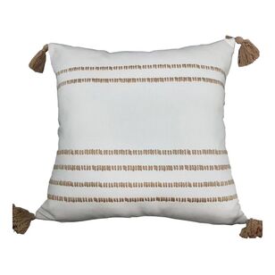 Bouclair Panama Embossed Cushion With Tassels  White 46 x 46 cm