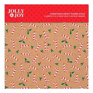 Jolly & Joy Candy Cane and Holly Christmas Kraft Paper Pack Christmas Cheer 5 Pack