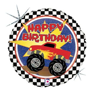 Grabo Monster Truck Holographic 18-inch Round Foil Birthday Balloon Multicoloured 18 in