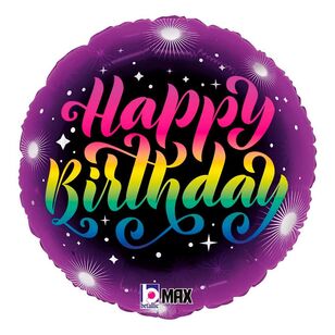 Grabo Neon Happy Birthday Round Foil Balloon Multicoloured 18 in