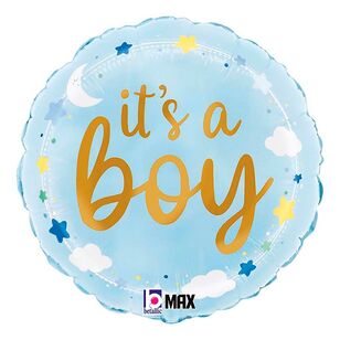 Grabo It's A Boy Stars & Clouds Round Foil Balloon Multicoloured 18 in