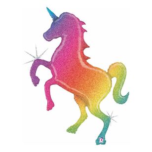 Grabo Rainbow Glitter Unicorn Holographic 54-inch Shaped Foil Balloon Multicoloured 54 Inch