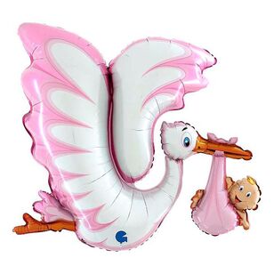 Grabo Pink Stork Shaped Foil Balloon Multicoloured