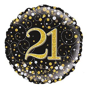 Oaktree Sparkling Fizz Black & Gold 21st Celebration Round Foil Balloon Multicoloured