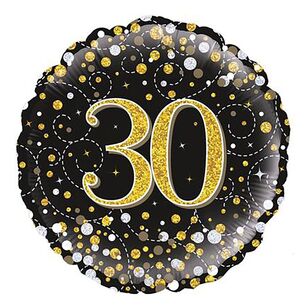 Oaktree Sparkling Fizz Black & Gold 30th Celebration Round Foil Balloon Multicoloured