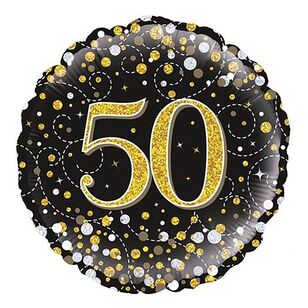 Oaktree Sparkling Fizz Black & Gold 50th Celebration Round Foil Balloon Multicoloured