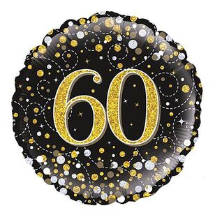 Oaktree Sparkling Fizz Black & Gold 60th Celebration Round Foil Balloon Multicoloured