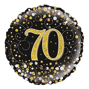 Oaktree Sparkling Fizz Black & Gold 70th Celebration Round Foil Balloon Multicoloured