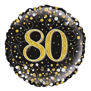 Oaktree Sparkling Fizz Black & Gold 80th Celebration Round Foil Balloon Multicoloured