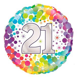 Oaktree Colourful Confetti 21st Celebration Round Foil Balloon Multicoloured