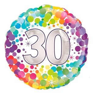 Oaktree Colourful Confetti 30th Celebration Round Foil Balloon Multicoloured