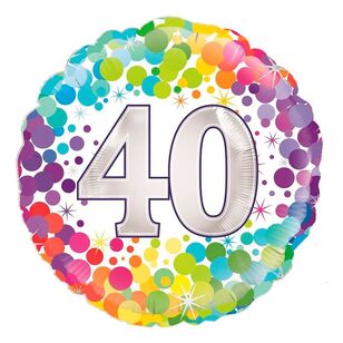 Oaktree Colourful Confetti 40th Celebration Round Foil Balloon Multicoloured