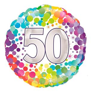 Oaktree Colourful Confetti 50th Celebration Round Foil Balloon Multicoloured