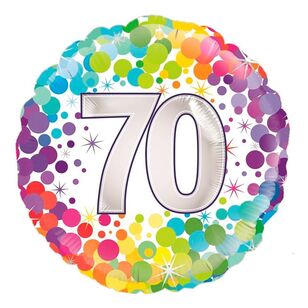 Oaktree Colourful Confetti 70th Celebration Round Foil Balloon Multicoloured