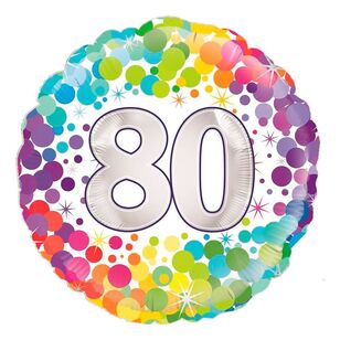 Oaktree Colourful Confetti 80th Celebration Round Foil Balloon Multicoloured