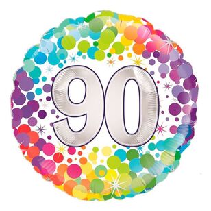 Oaktree Colourful Confetti 90th Celebration Round Foil Balloon Multicoloured