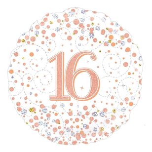 Oaktree Sparkling Fizz Rose Gold 16th Celebration Round Foil Balloon Multicoloured