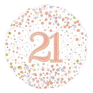 Oaktree Sparkling Fizz Rose Gold 21st Celebration Round Foil Balloon Multicoloured