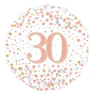 Oaktree Sparkling Fizz Rose Gold 30th Celebration Round Foil Balloon Multicoloured