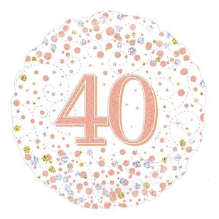 Oaktree Sparkling Fizz Rose Gold 40th Celebration Round Foil Balloon Multicoloured