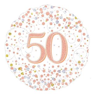 Oaktree Sparkling Fizz Rose Gold 50th Celebration Round Foil Balloon Multicoloured