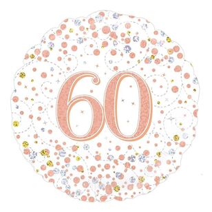 Oaktree Sparkling Fizz Rose Gold 60th Celebration Round Foil Balloon Multicoloured