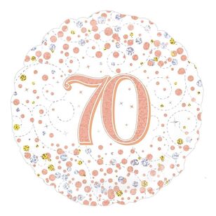 Oaktree Sparkling Fizz Rose Gold 70th Celebration Round Foil Balloon Multicoloured