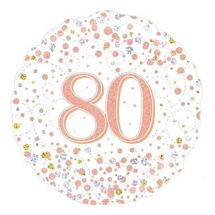 Oaktree Sparkling Fizz Rose Gold 80th Celebration Round Foil Balloon Multicoloured