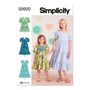 Simplicity S9900 Children's & Girls' Dress with Sleeve & Length Variations Pattern White