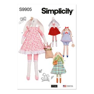 Simplicity S9905 Slender Plush Bunny & Clothes Pattern White One Size