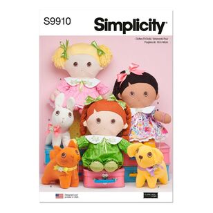 Simplicity S9910 Plush Dolls with Clothes & Plush Pets Pattern White One Size