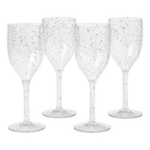 Palm Alfresco Silver Glitter Outdoor Wine Glass 4 Pack Silver