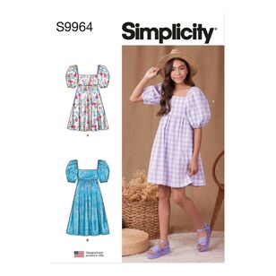 Simplicity S9964 Playful Girls' Dress Pattern White 7 - 14