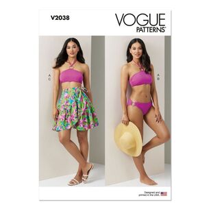 Vogue V2038 Misses' O ring Bikini and Ruffle Sarong Pattern White XS - XXL