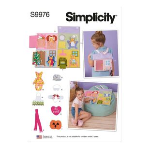 Simplicity S9976 Doll House Backpack with Bear Pattern White One Size