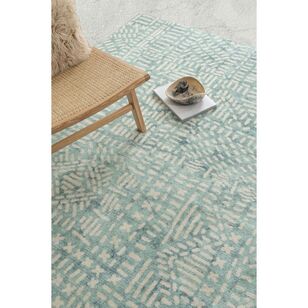 Loopsie Asni Blue and Ivory Tribal Washable Rug Blue