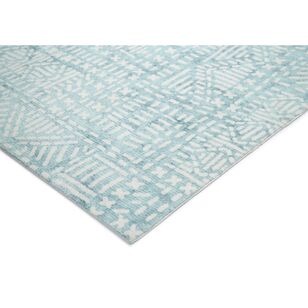 Loopsie Asni Blue and Ivory Tribal Washable Rug Blue