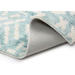 Loopsie Asni Blue and Ivory Tribal Washable Rug Blue