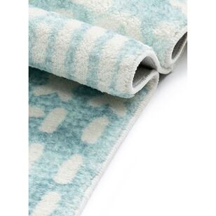 Loopsie Asni Blue and Ivory Tribal Washable Rug Blue